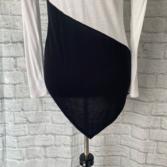 BCBGMaxazria women XXS colorblock Longsleeve scoopneck asymmetrical top - Picture 7 of 12